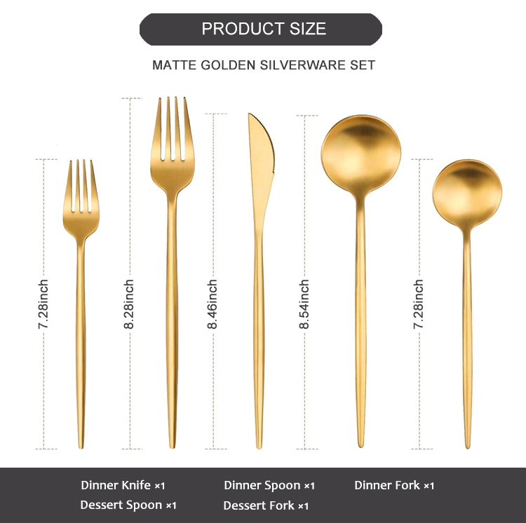 Portugal Gold Plated Matte Flatware Bulk Spoons Forks and Knife Stainless Steel Gold Portugal Cutlery Set for Wedding