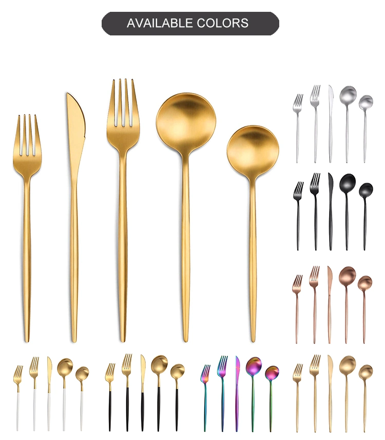 Portugal Gold Plated Matte Flatware Bulk Spoons Forks and Knife Stainless Steel Gold Portugal Cutlery Set for Wedding
