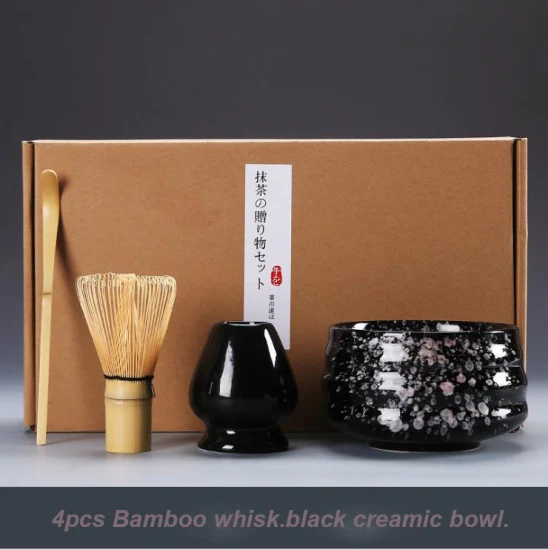 Matche-Schneebesen-Set aus Bambus mit Keramikschale