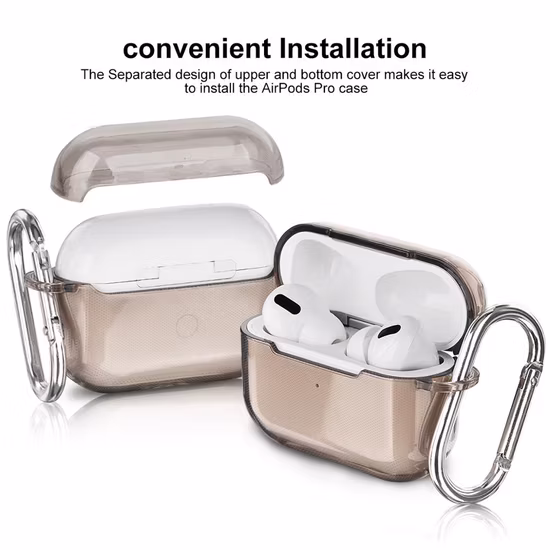 Hochwertige, transparente, weiche TPU-Schutzhülle für Apple Airpods PRO Case, Air Pods Case Schlüsselanhänger